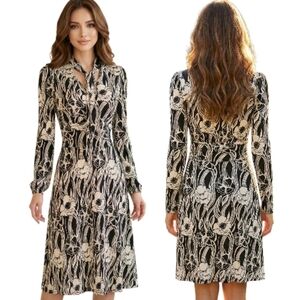 BANANA REPUBLIC Art Nouveau Silk Tie-front A-line Dress - Size XS